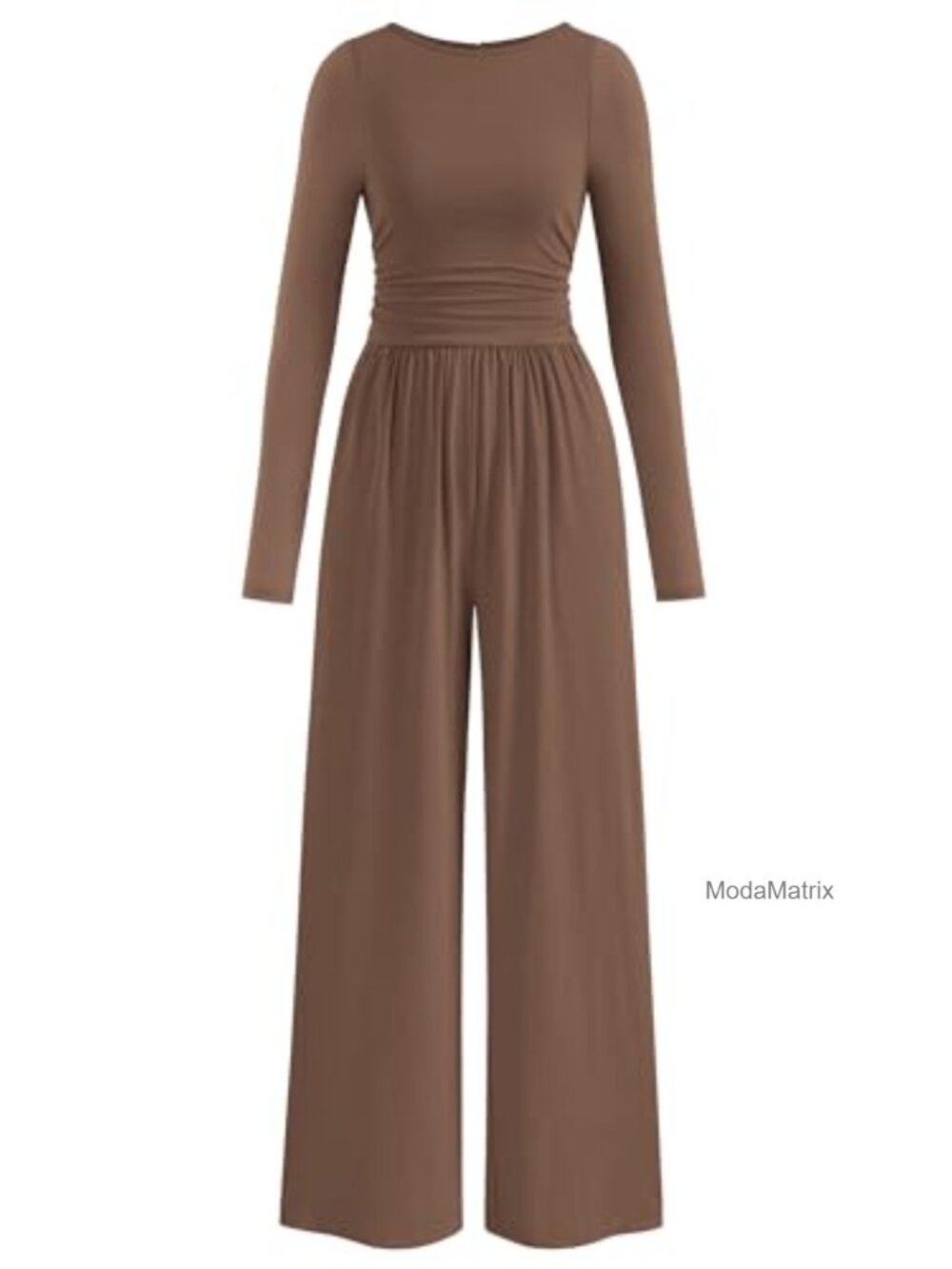 Wide Leg Jumpsuit for Women Dressy Casual Long Sleeve Crewneck Romper with